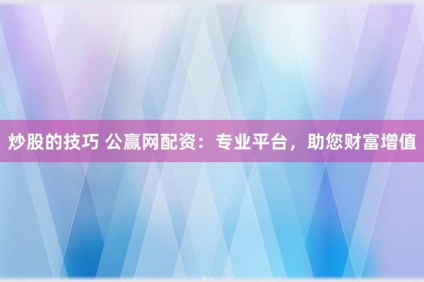 炒股的技巧 公赢网配资：专业平台，助您财富增值