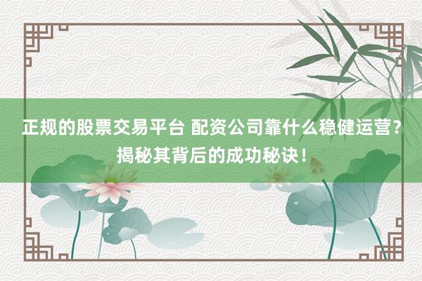 正规的股票交易平台 配资公司靠什么稳健运营？揭秘其背后的成功秘诀！